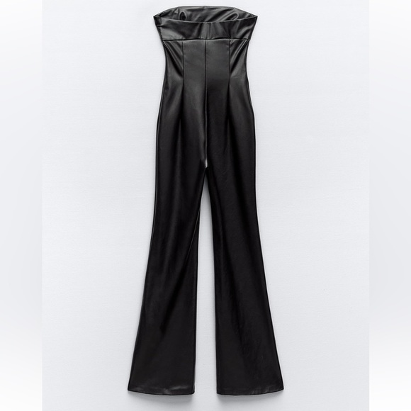 ZARA STRAPLESS FAUX LEATHER JUMPSUIT 7901/255/015 - Picture 4 of 6